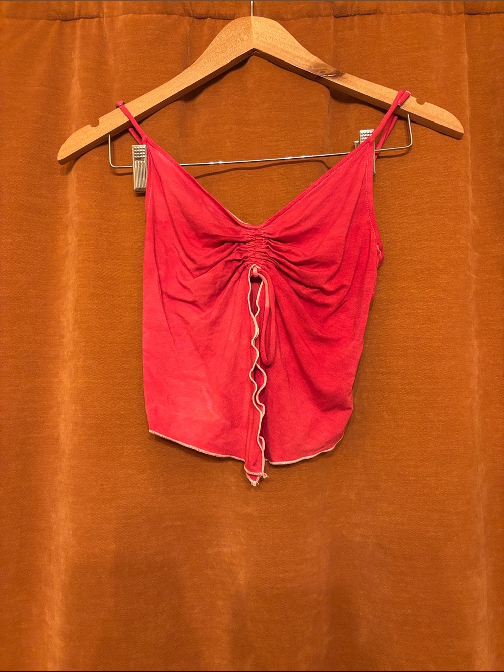Divided Red Ruched Drawstring Cami